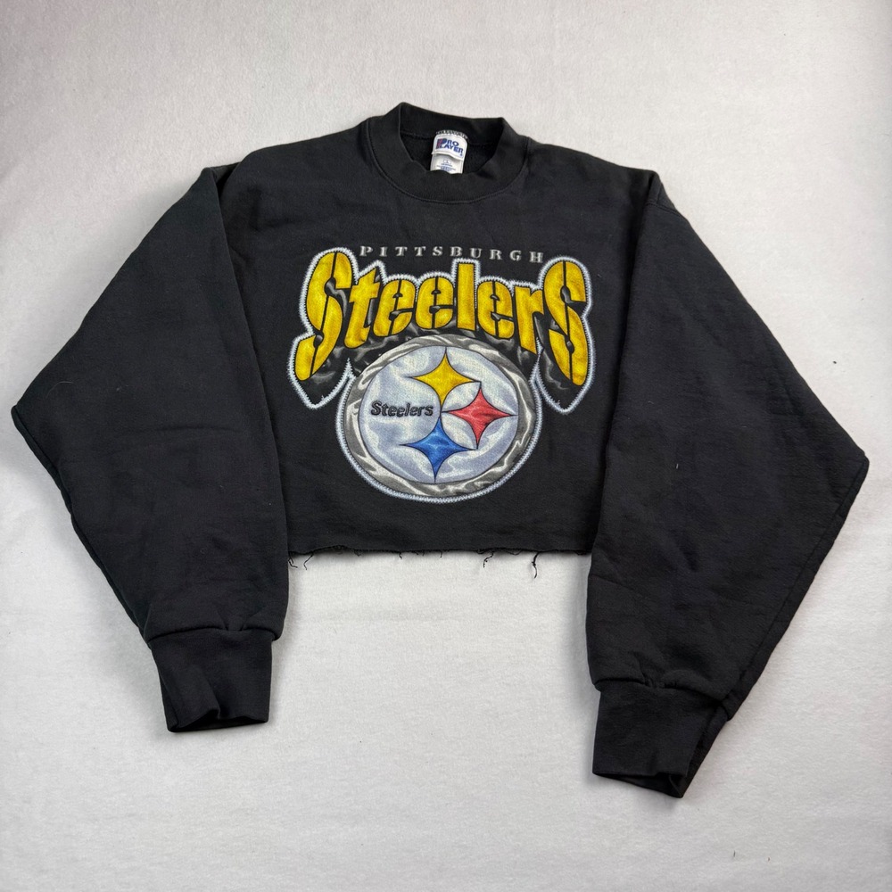 Vintage Pro Player Pittsburgh Steelers Cropped Sweatshirt Black Womens Large USA